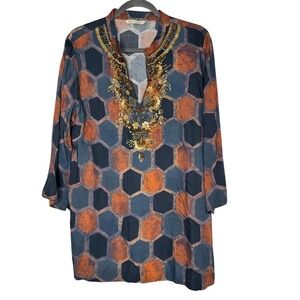 Soft Surroundings Womens Embellished Millefiora Tunic Top Geometric Maximalist